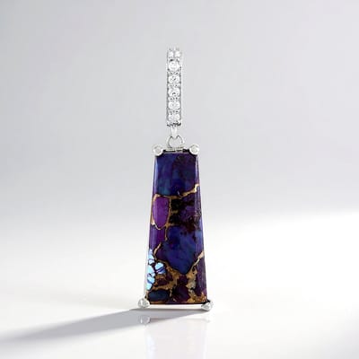 Cavill - Luxe Zilveren Hanger Platina Geplateerd - 11,32ct Purper Mojave Turkoois - Fancy Cabochon Slijpsel - 925 Sterling Zilver - Zirkonen Tanzanië