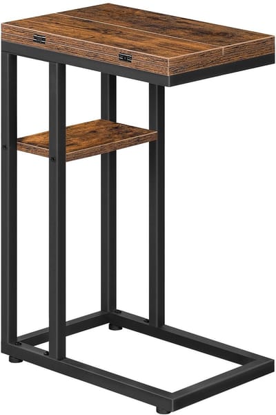 Cosensi - C Shape Side Table - Vouwbare Bijzettafel - Compact - Rustiek Bruin en Zwart - Laptop Tafel - Ideaal voor Woonkamer en Slaapkamer