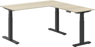 Elektrisch verstelbare zit-sta hoek opstelling Teez breed 180CM diep 160CM bladkleur Lichtgrijs framekleur Aluminium (RAL9006) | NEN-EN527|TÜV Rheinland | Rechts