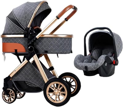 Kinderwagen Baby - Babyreiswagen Pram - Veilig Reizen - Verstelbare Hoge View - 0-36 maanden - Grijs