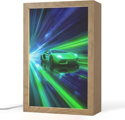 Nachtlampje 20x30 cm - Kinder lampje - Snelheid - Licht - Sportwagen - Groen - Tafellamp kinderkamer - Slaapkamer lamp - Bedlamp kinderen - Kinderlampje stopcontact - Wandlamp babykamer - Nachtlampjes