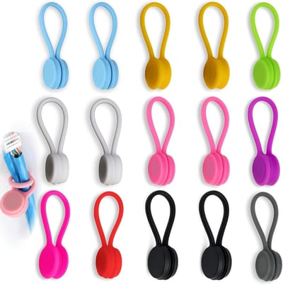 15 Pcs Magnetische Siliconen Kabelbinders - Kabel Clip Organizer - Herbruikbaar voor Kantoor Thuis School Auto - Verstelbare Kabelbeheerder voor Oplaad- en Gegevenskabels