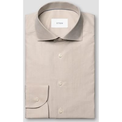 Eton Overhemd Micro Check Organic Cotton Fine Twill Beige / male