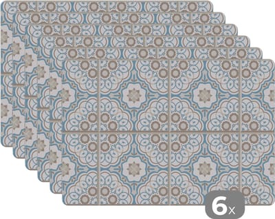 Placemat - Placemats kunststof - Bloemen - Portugal - Design - 45x30 cm - 6 stuks - Hittebestendig - Anti-Slip - Onderlegger - Afneembaar