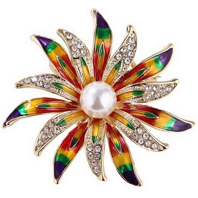 Mode Handgeschilderd Olieverf Parel Zonnebloem Broche Temperament Kraal Naald Zijden Sjaal Gesp Corsage beige