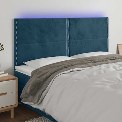 vidaXL Hoofdbord LED 200x5x118/128 cm fluweel donkerblauw