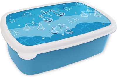 Broodtrommel Blauw - Lunchbox - Brooddoos - Weegschaal - Patroon - Zodiac - 18x12x6 cm - Kinderen - Jongen