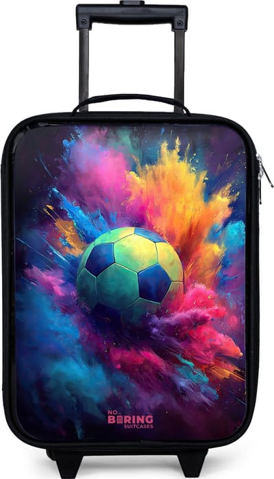 NoBoringSuitcases.com® - Kinderkoffer jongen - Kindertrolley meisje - Neon - Bal - Kleurrijk - Koffer kind lichtgewicht - Reiskoffer trolley voor kinderen - Koffertje met lichtgevende wieltjes - Rolkoffer zwart
