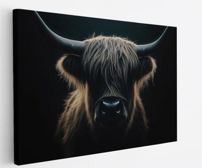 Saammp Canvas Schilderij - Schotse hooglander koe - Portret - Dieren - 45x30 - Foto op canvas - Wanddecoratie - Muurdecoratie Woonkamer - Slaapkamer decoratie - Canvas Print