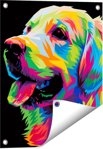 Gards Tuinposter Kleurrijke Hond - Abstract - 40x50 cm - Tuindoek - Tuindecoratie - Wanddecoratie buiten - Tuinschilderij