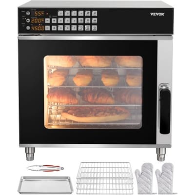 VEVOR Commerciële Convectieoven Conventionele Aanrecht Oven 58L 2800W Broodrooster Oven met Gehard Glazen Deur, Elektrische Oven met Rooster en Klemlade Handschoenen