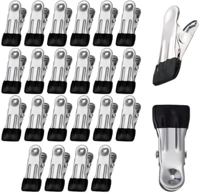 24 stuks - Wasknijpers van roestvrij staal - extra stevige klemmen - metalen klemmen - bulkverpakking wasknijpers - windbestendige droogklemmen - geschikt voor voedsel, waslijnen, sokken, foto's, handdoeken, snacks, enz. (5.5 cm, zwart)