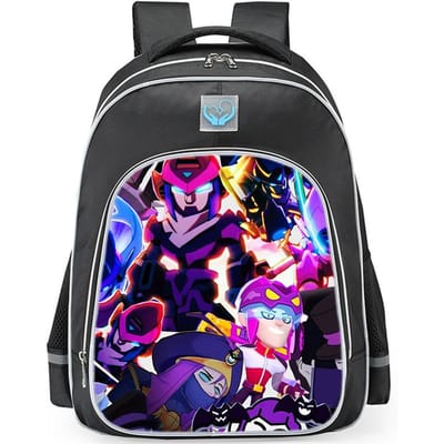 Brawl Stars Kleurrijke Geestenhond Print Zwarte Achtergrond Sci-Fi Stijl Dubbelzijdige Reflecterende Strip Grote Capaciteit Schooltas reflective black - small