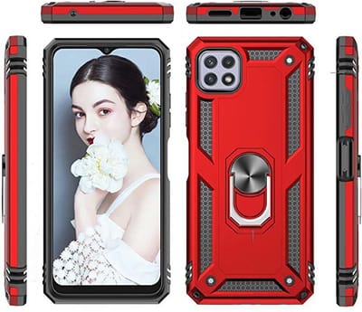 Hoesje Geschikt Voor Samsung Galaxy A22 5G hoesje Hybrid Armor Anti-Shock hoesje Rood - Galaxy A22 5G - A22 5G Hoesje kickstand Ring houder cover TPU backcover hoesje