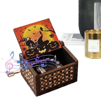 Houten Muziekdoos - Draaibare Melodie - Halloween Decoratie - Handgemaakt Vakmanschap - 9.6 x 5.99 cm - Niet gespecificeerd