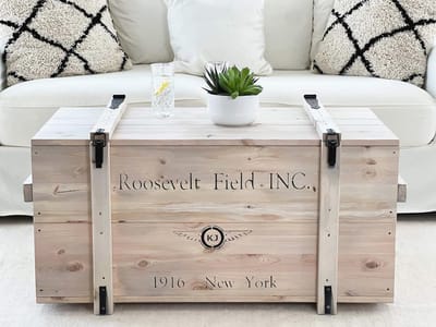 Vintage Salontafel in Shabby Chic Stijl van Massief Hout met Opbergruimte - Grijze Kisttafel voor Landhuis Woonkamer