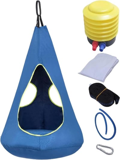 Kinder Pod Schommelzitje - Nest Hangmat - Ontspannen Buiten - Verstelbare Ophanging - 150kg Draagvermogen - Saffier