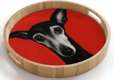 Dienblad rond 40x40 cm - Schootdienblad hout - Windhond - Minimalistisch - Rood - Borrelplank rechthoek - Plateau houten dienbladen