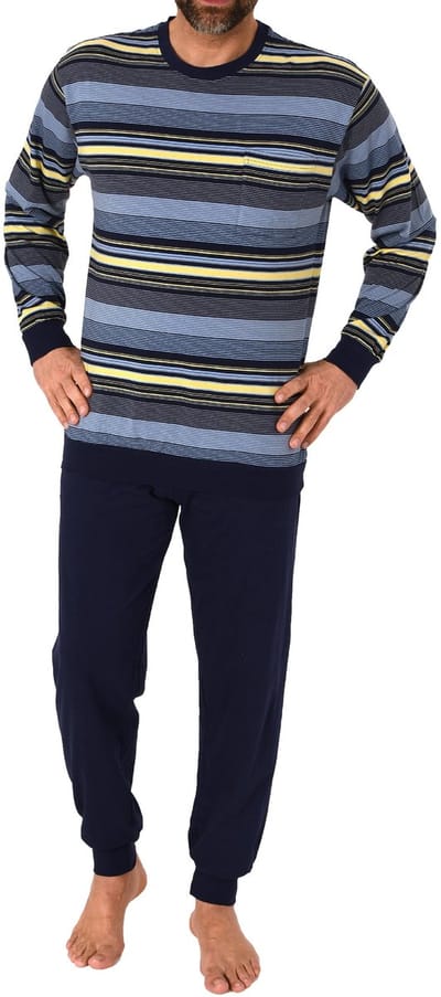 Herenpyjama met lange mouwen en manchetten Pyjama in een geweldige gestreepte look
