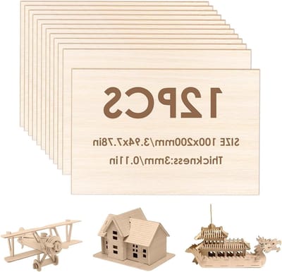 12 Stuks Balsa Houten Platen – 200x100x3mm Natuurlijke Houten Platen voor Modelbouw, Schilderen en Creatieve Ambachten