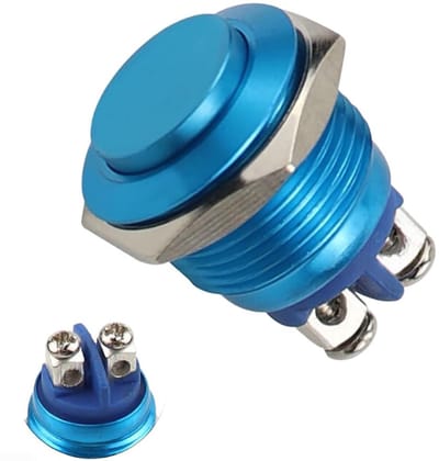 Metalen Drukknopschakelaar - Kortstondige Schakelaar - Industriële Bediening - Zelf Resetting Actie - 16 mm - Blauw