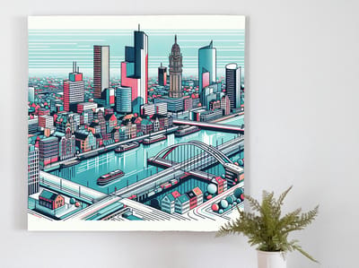 Modern groningen schilderij | Gronings avant-garde kunstwerk: Stadse pracht in eigentijdse stijl | Kunst - 100x100 centimeter op Forex | Foto op Forex