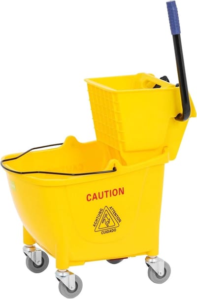 Reinigingswagen met pers - Schoonmaakwagen dweilwagen - Gladde oppervlakken reinigen - 32 liter capaciteit - Dweilkop tot 130 mm - Geel
