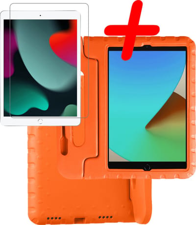 Hoesje Geschikt voor Apple iPad 7 (2019) - 10.2 inch - 7e Generatie - Met Screenprotector - Kinderhoes Shockproof Bumper - Kidsproof Case - Tablet Hoes - Kinder Hoes Cover - Oranje