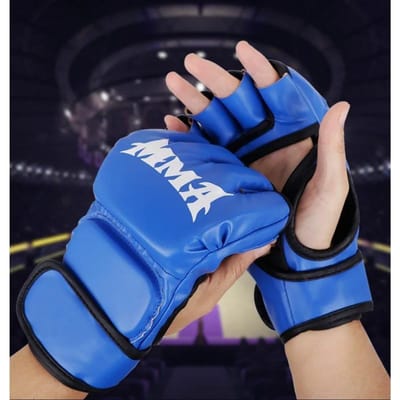 Gants d'entraînement de boxe professionnels avec coussinets en cuir pour demi-doigts, pour adultes, Sanda Boxing, UFC, Sandbag, poings bleu