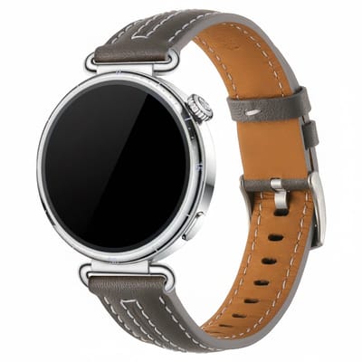 Leren bandje - geschikt voor Garmin Venu 2s / 3s / 4 (41mm) / Vivoactive 4s / Forerunner 255s / 265s - Huawei Watch GT 5 Pro - 42mm / GT 6 / GT 5 / GT 4 - 41mm - stiksels - grijs