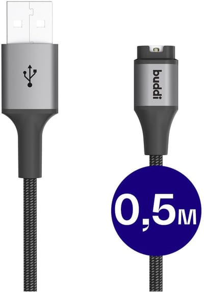 Buddi Flex - Garmin Watch Kabel - USB-A - 0.5m - Korte kabel - 5W - Gevlochten Nylon - Universeel voor Garmin Watch - Zwart