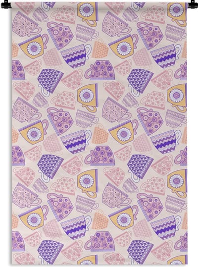 Wandkleed - Wanddoek - Patronen - Theekopjes - Thee - 120x180 cm - Wandtapijt