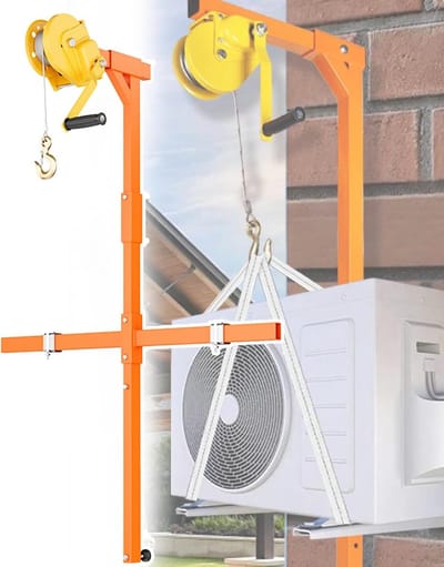 Hijsbeugel Airco - Montagehulp Kraan - Airco Installatie - Zelfvergrendelende Lier - 150 kg Hefvermogen - Oranje