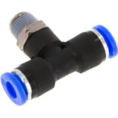 1/4'' x 1/8'' NPT inline T-stuk Messing/PBT Insteekfitting Buitendraad Draaibaar NBR [2 Stuks]