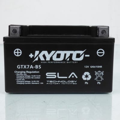 Batterie SLA Kyoto pour Scooter Sym 50 Jet 4R Naked 2T 2013 à 2015 YTX7A-BS SLA / 12V 6Ah Neuf