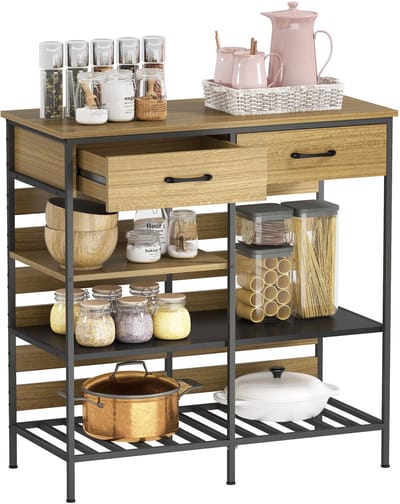 Keukenkastje - met 2 lades - 3 open planken - open opbergontwerp met metalen frame - moderne stijl