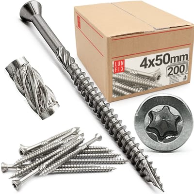 LUN FIX - Terrasschroeven RVS - 4x50mm - gedeeltelijk schroefdraad - 200 stuks - verzonken kop