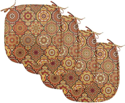 ABAKUHAUS Marokkaanse bekleding voor eetkamerstoelen, bloemmotieven ottoman, decoratief waterdicht kussen met banden voor keukenzitplaatsen, 40 cm x 40 cm, 4 pack, oranje geelbruin