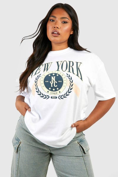 boohoo Dames Plus New York T-shirt met opdruk | White | Maat: 20