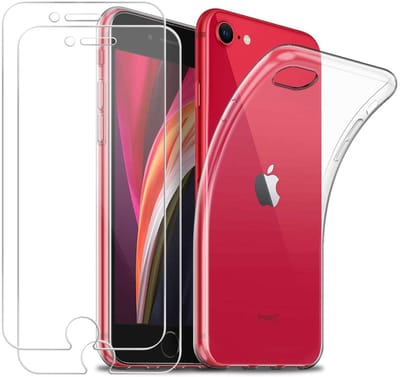 Hoesje Ultraslank geschikt voor iPhone 7 / 8 / se 2020 / se 2022 backcover siliconen Transparant en 2 stuks ScreenProtector Gehard Glas