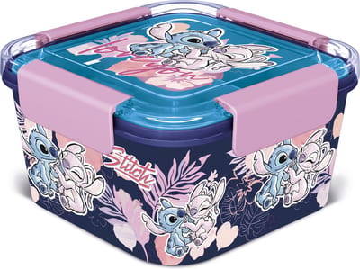 Stitch - lunchbox - broodtrommel - 4 vakken - vier afsluitklemmen - vierkant formaat