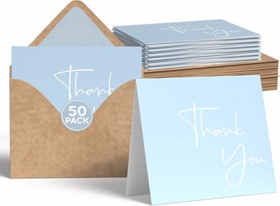 20x Blanco Bedankkaarten met Enveloppen en Stickers - Lichtblauw - Voor Bruiloft, Baby Shower & Bedrijf