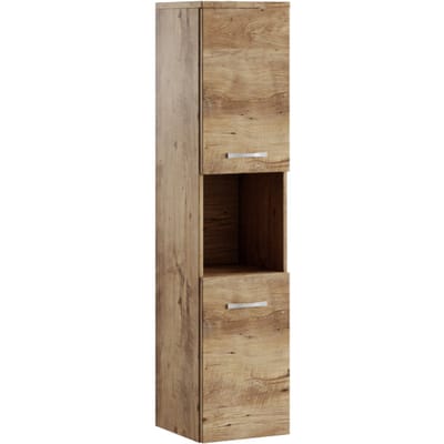 Badplaats Badkamerkast Montreal 30 x 30 x 131 cm – Kastanje eiken – Hangende Kolomkast met 2 Deuren