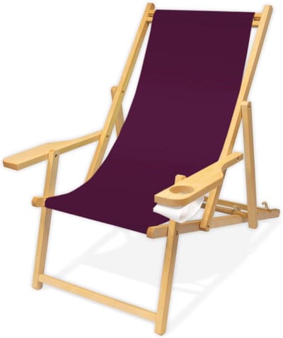 Houten ligstoel - Lounge stoel - Relaxen in de tuin - Inklapbaar met bekerhouder - 102 cm lengte - Aubergine