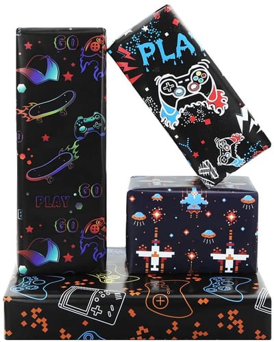 Dailygoods- Inpakpapier Game Thema - 4 Vellen - 50 x 70 cm - Geschikt voor Verjaardag - Cadeaupapier Kinderen - Sterk en Zacht Materiaal