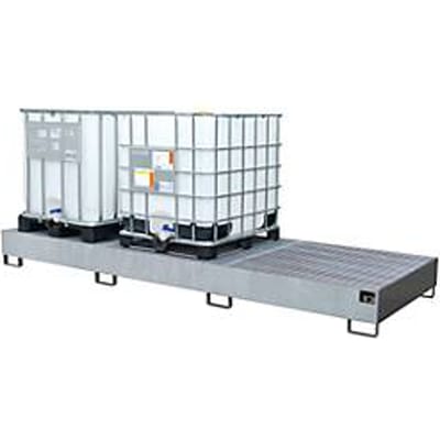 Opvangbak AW 1000-3, voor 3 IBC-containers à 1000 l of 10 vaten à 200 l, L 3850 x B 1300 x H 340 mm, van onderen toegankelijk, thermisch verzinkt