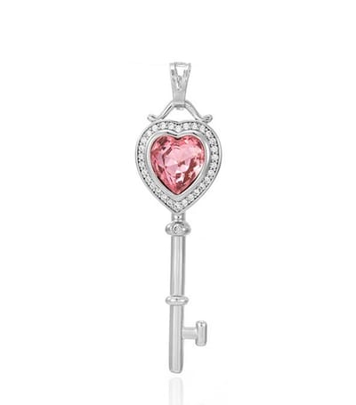 Luxe Premium Ketting inclusief Luxe Premium Hanger in sleutelvorm - Zirkonia kleur Roze - Vrouwen Cadeautjes - Platinum plated - Cadeau- babyshower - bridalshower - wedding - gift - verjaardag - moederdag - valentijn - bedel - luxe geschenkverpakking