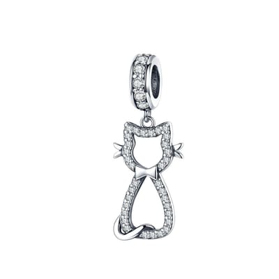 Kat dangle bedel zirkonia | bedels voor armband | poes bead | Zilverana | geschikt voor alle bekende merken | 925 zilver | moederdag