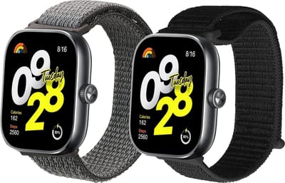 kwmobile Horlogebandjes geschikt voor Xiaomi Redmi Watch 4 / Band 8 Pro - 2 x Nylon Smartwatch bandje in zwart / donkergrijs.