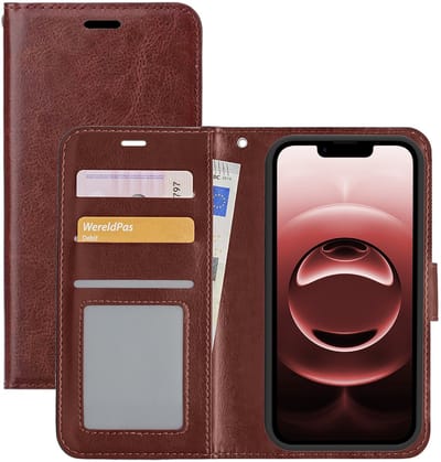 Hoesje - Met Pasjeshouder - Geschikt voor Apple iPhone 16e / 17e - Luxe Bookcase Portemonee - Flip Case - Kunstleer Book Case - Flipcase - Book Cover - Walletcase - Portemonneehoes - Bruin